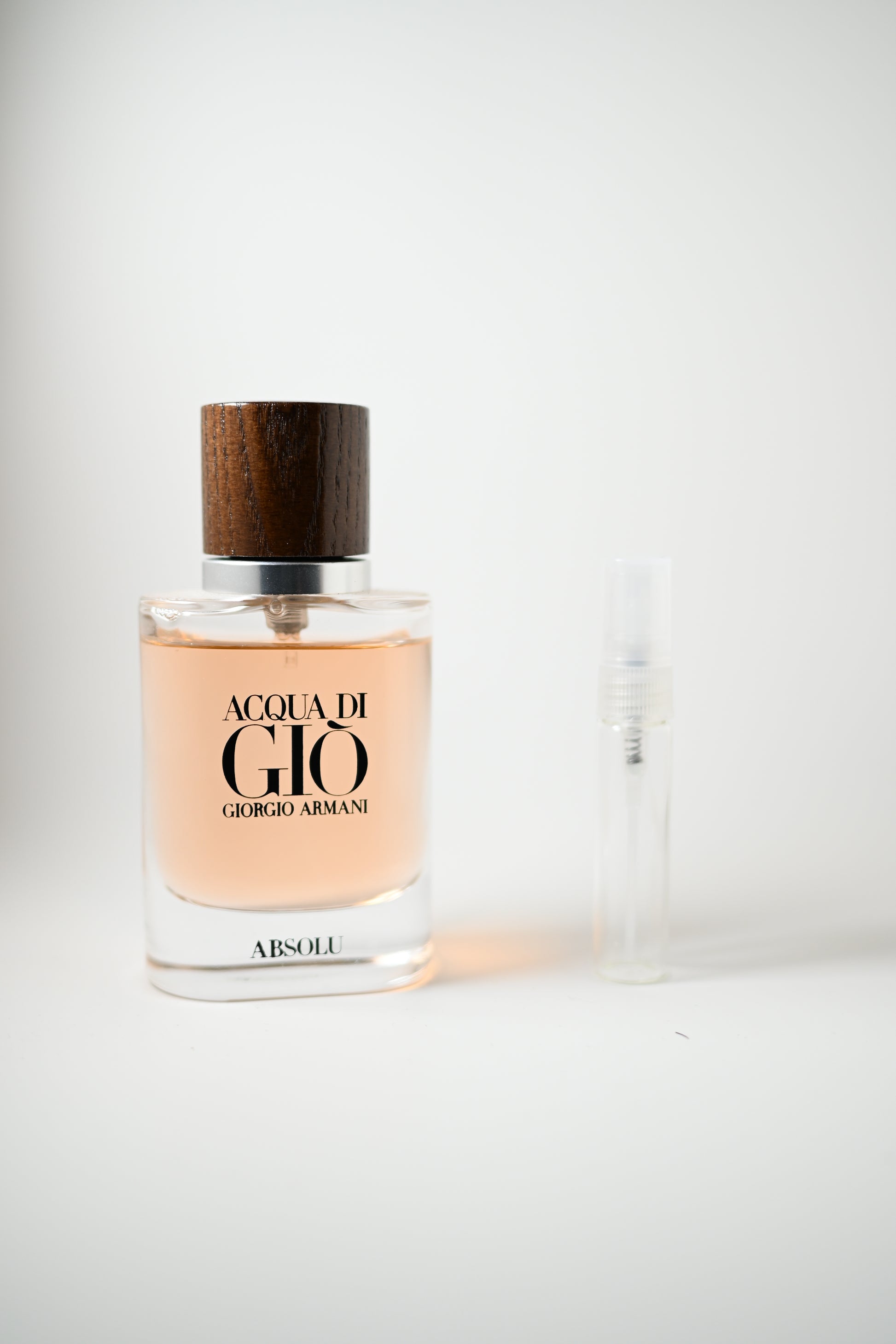 Acqua di Giò Absolu Bottle Next to 10ML Decant - Perfumes de Adrian