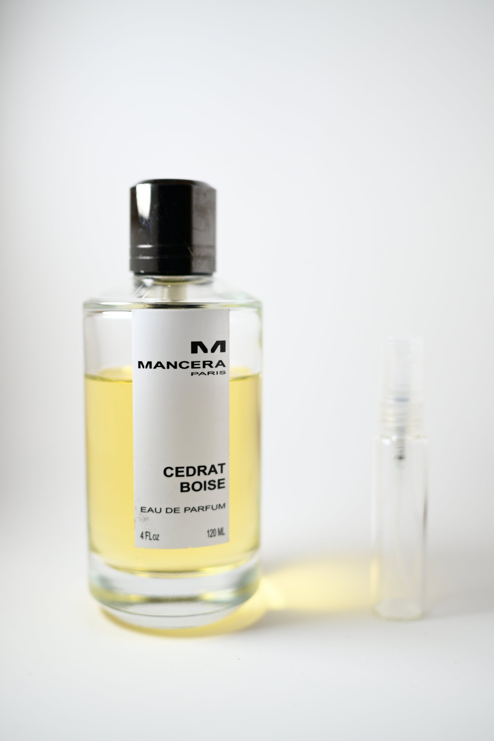 Cedrat Boise Bottle Next to 10ML Decant - Perfumes de Adrian