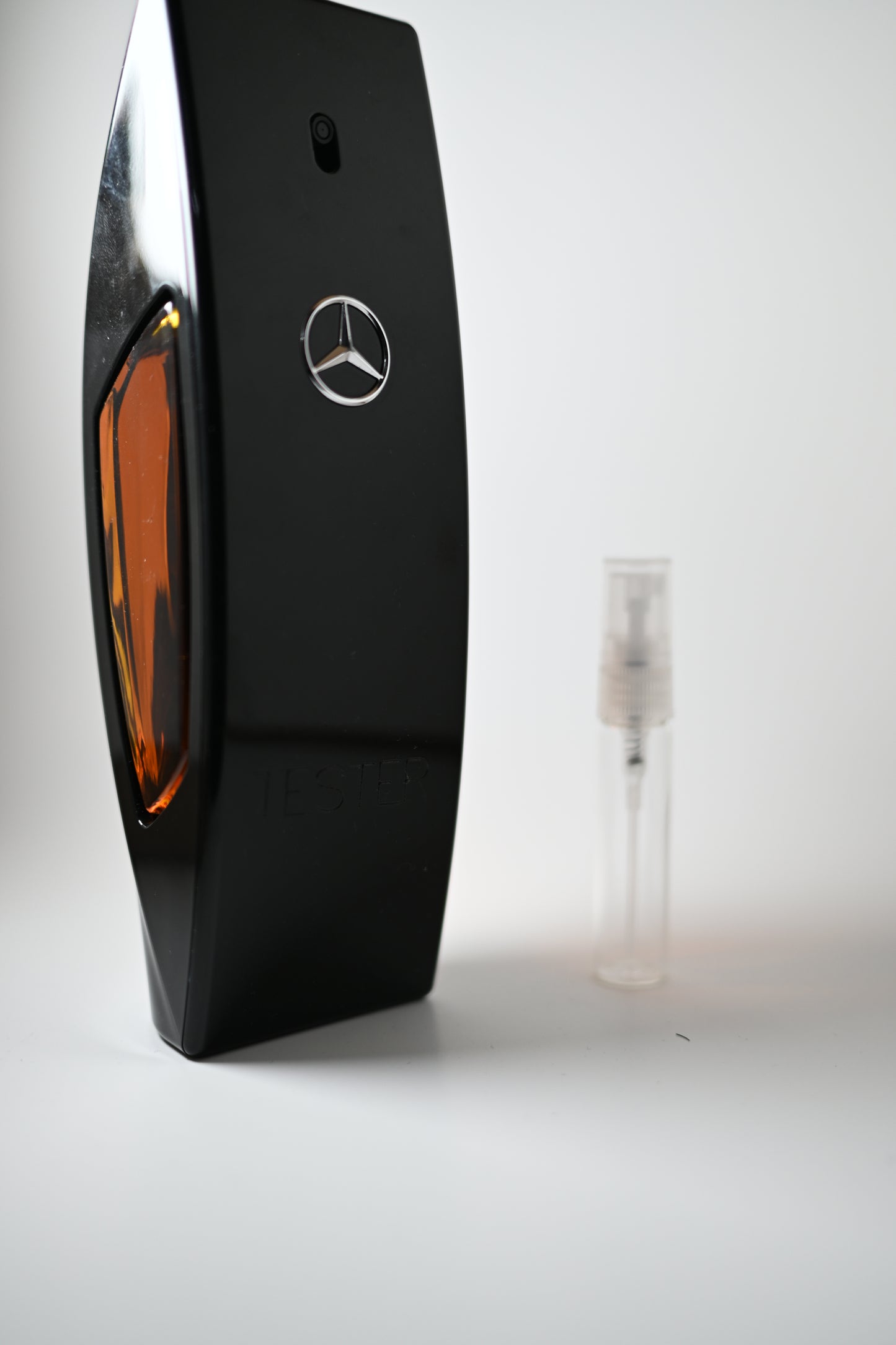 Mercedes-Benz Club Black Bottle Next to 5ML Decant - Perfumes de Adrian